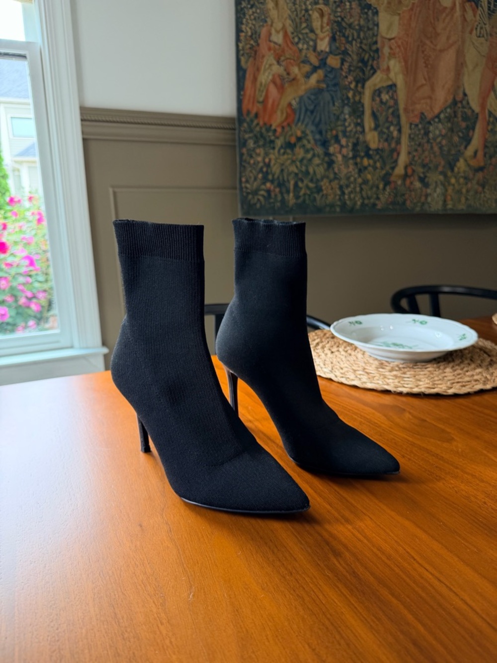 Black Sock Booties Stiletto Heels - Brand Unknown